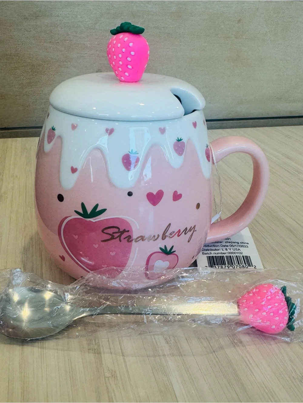 Marlú Strawberry Ceramic Mug Set of 2 with Lid & Spoon - 5